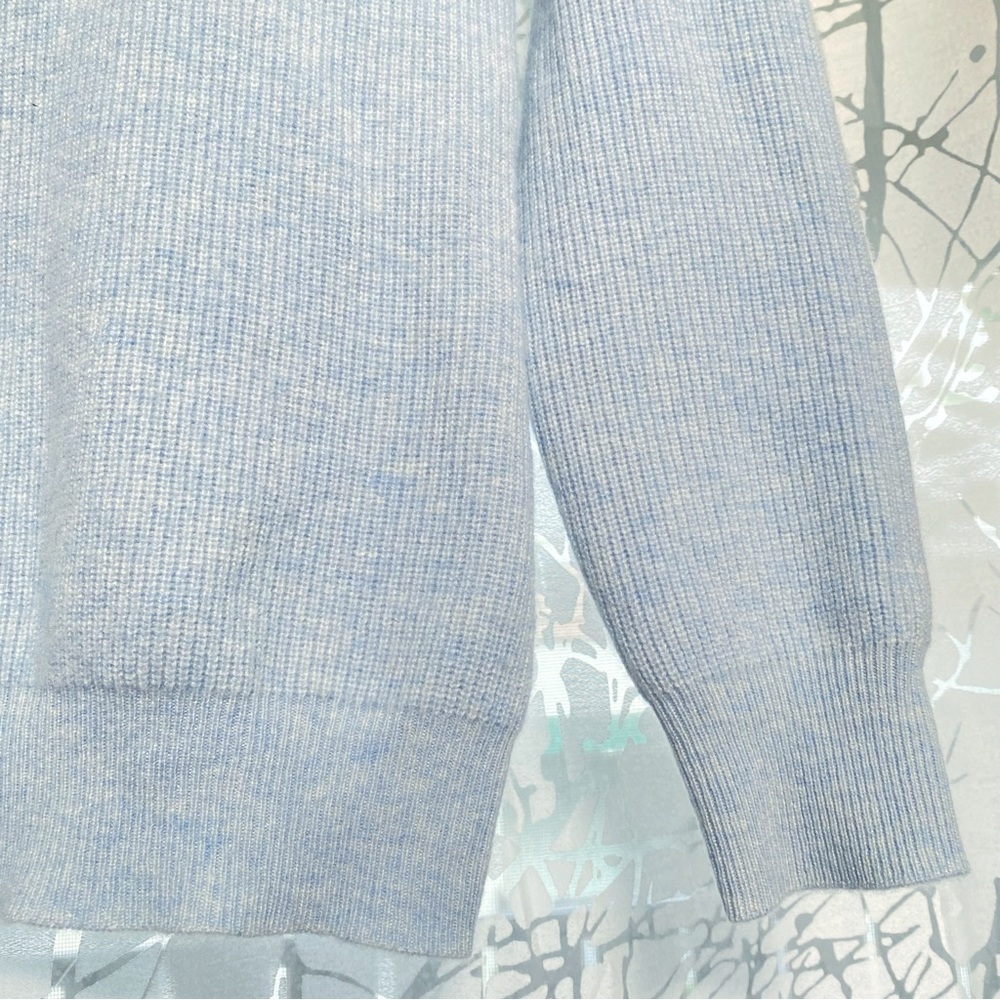 RAVELLA Camilla iced blue crewneck round neck ribbed cashmere sweater top - Picture 3 of 9